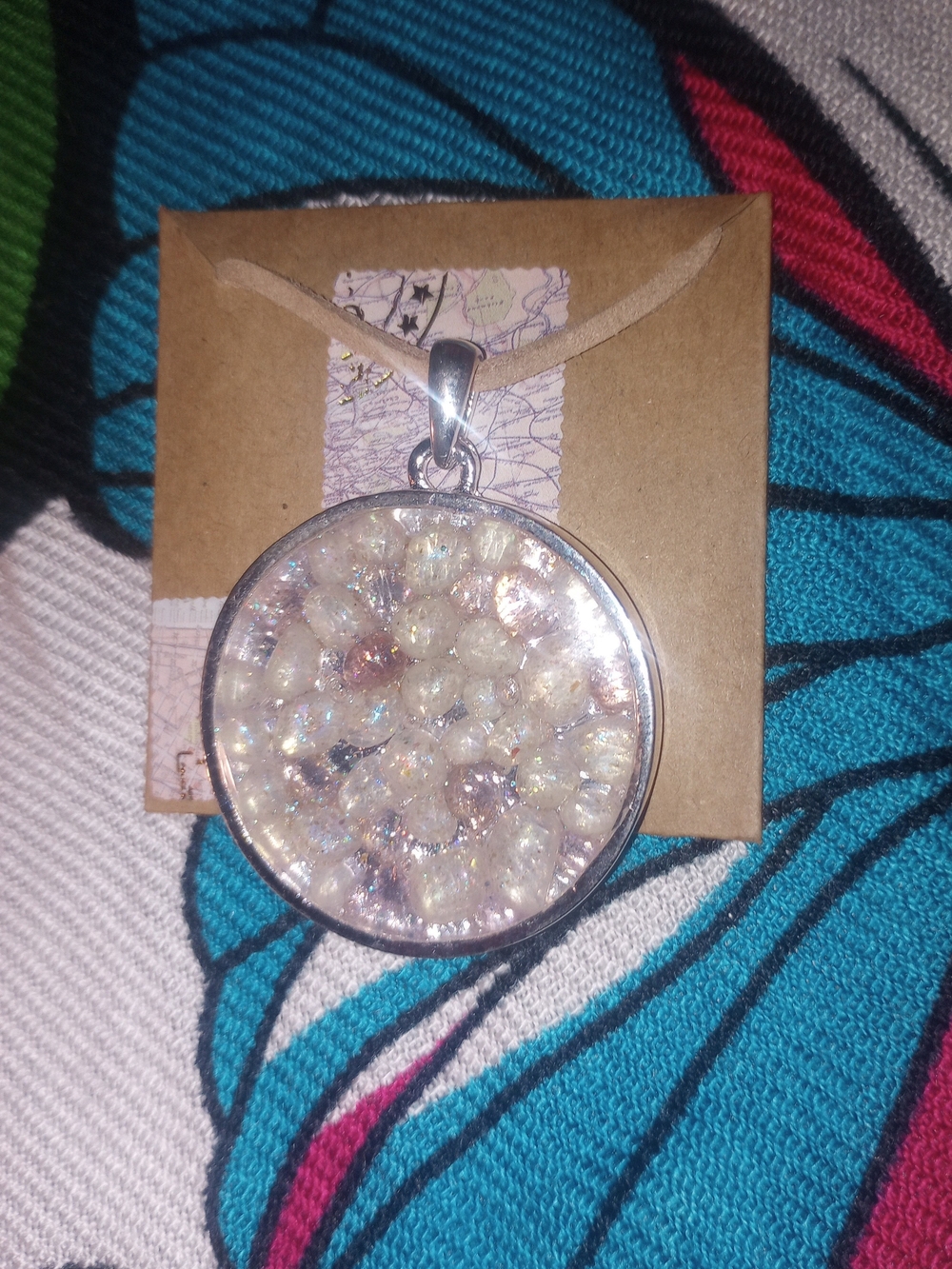 Sparkling Iridescent Crystal Round Pendant Necklace-One Of A Kind